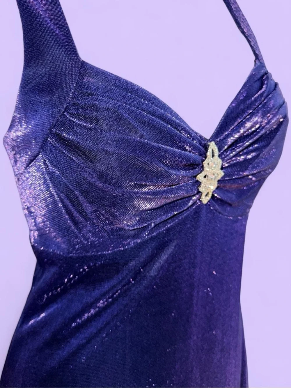 Vintage 90s Jump Apparel Purple Shimmer Velvet Maxi Dress & Shawl Set, Size 5/6